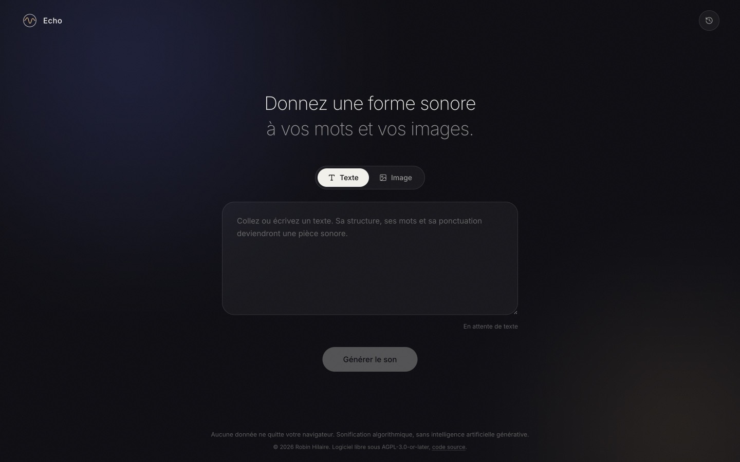 Illustration du projet Echo, sonification de textes et d'images