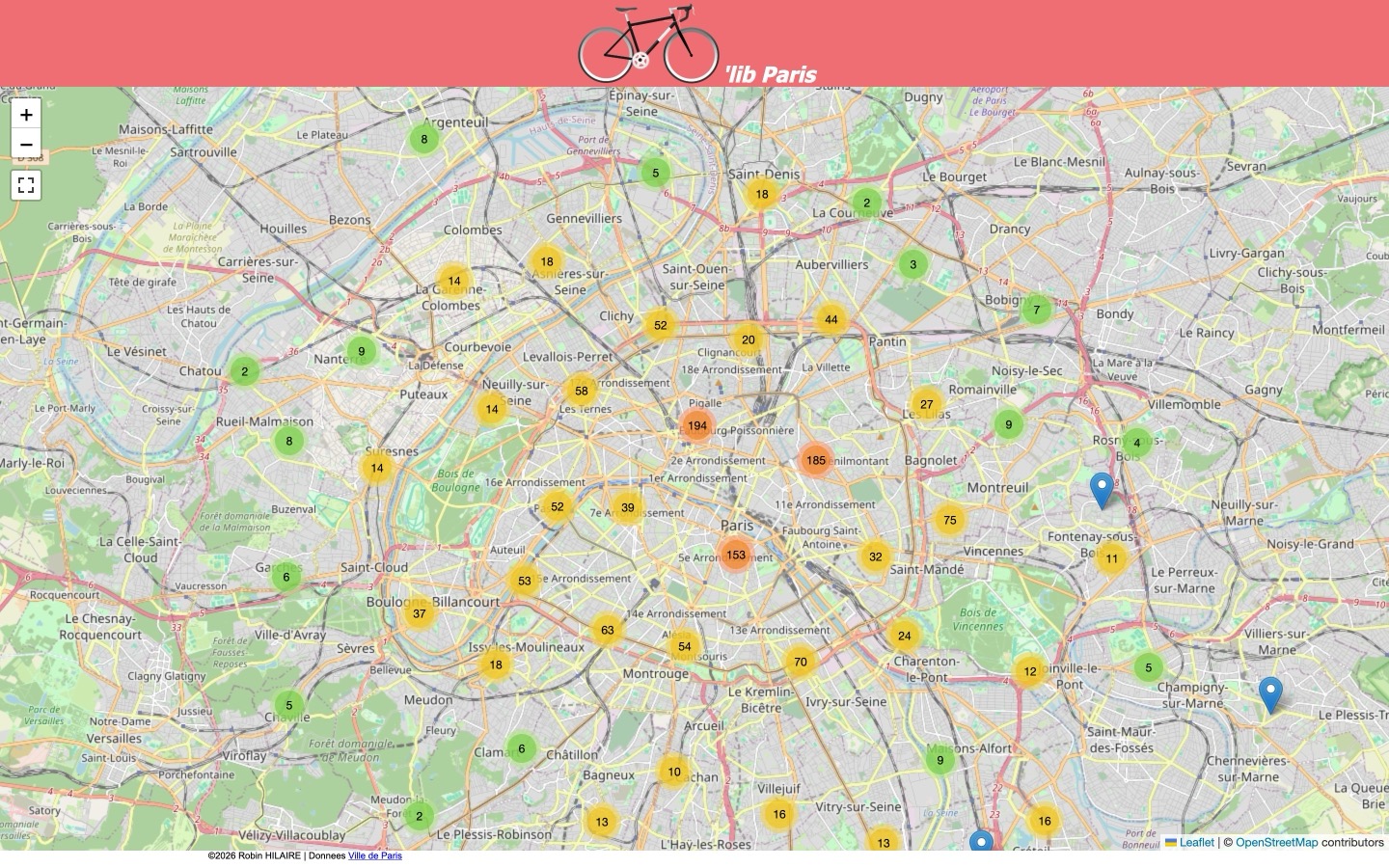 Illustration du projet Vélib' Paris, carte en temps réel